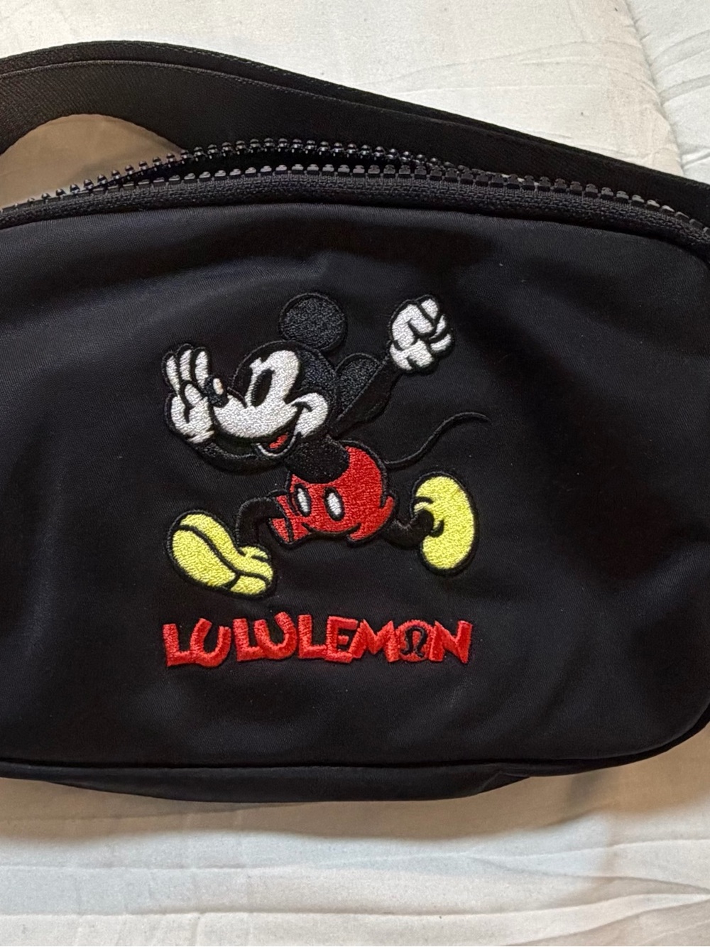 lululemon athletica Black Waist Bag with Red, Yellow & White Mickey Embroidery